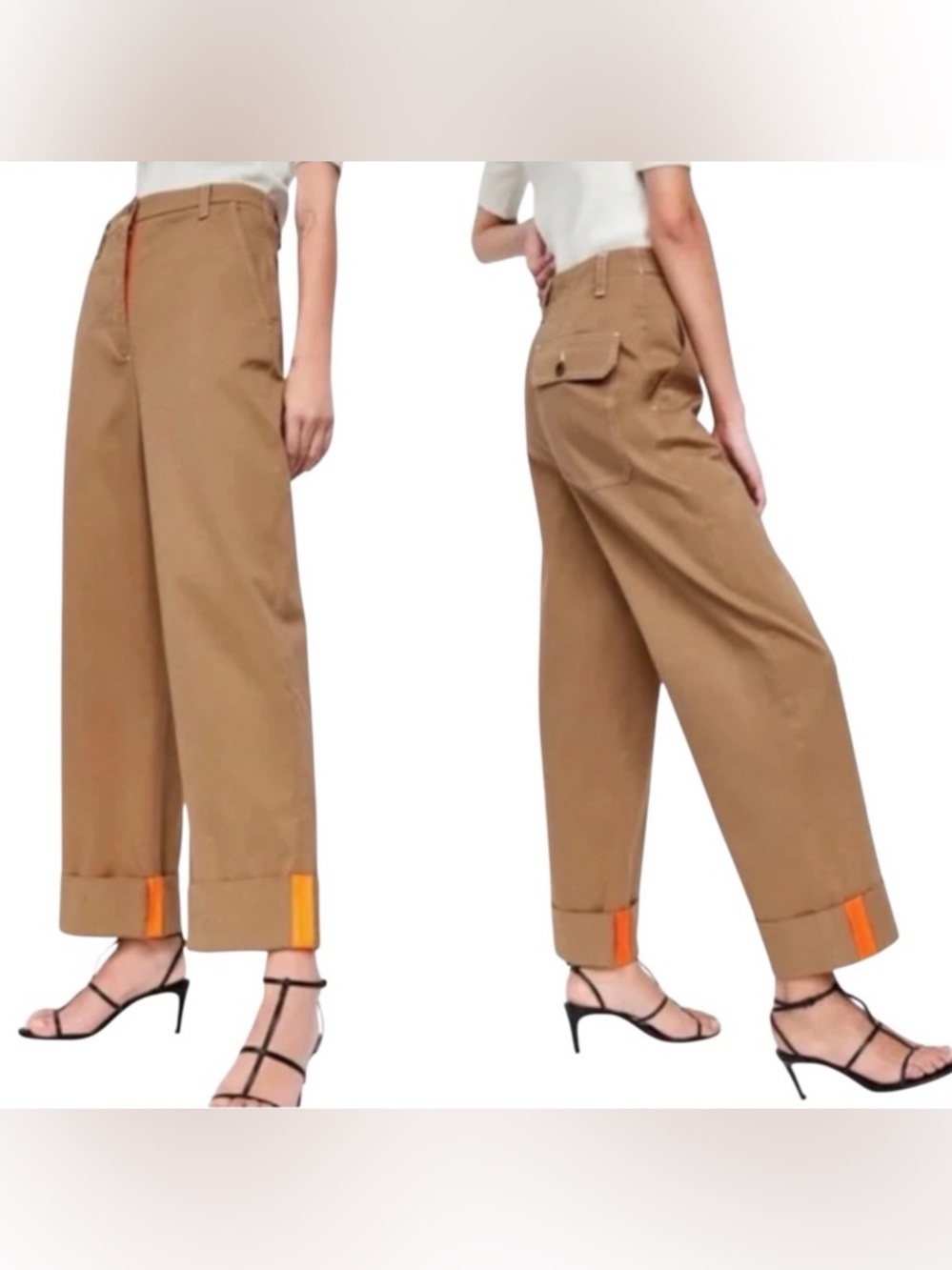 NWOT Zara The Sergeant Chino Wide-Leg High-Waisted Pants with Orange Accents